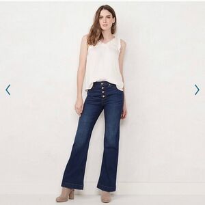 LC Lauren Conrad High Rise High Waisted Flare Stretch Jeans Rose Gold 2 Tall